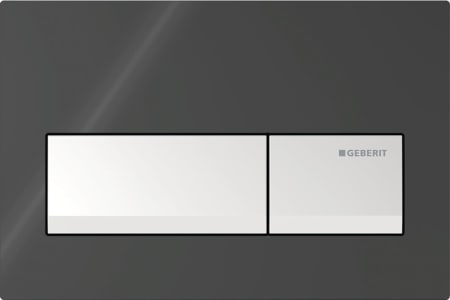 Geberit Alpha50 actuator plate, square, dual flush: Base plate, Button: chrome / glossy, Cover plate: black / glossy