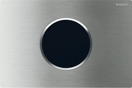Geberit electronic WC flush control, mains operation, for Sigma concealed cistern 12 cm, with Sigma10 flush plate, round, automatic / touchless: Plate: brushed, easy-to-clean coated, Design ring: polished