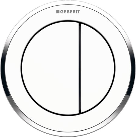 Geberit Type 10 remote flush actuation, round, pneumatic, dual flush, furniture actuator: Button, Collar: white alpine / glossy, Design ring/-s: chrome / glossy
