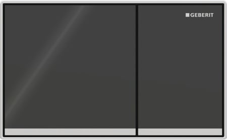 Geberit Omega60 flush plate, square, dual flush, surface-even: Button: black / glossy, Design stripes: reflective glass, Frame: chrome / glossy