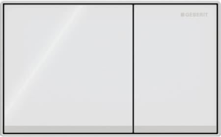 Geberit Omega60 flush plate, square, dual flush, surface-even: Button: white / glossy glass, Design stripes: reflective glass, Frame: chrome / glossy