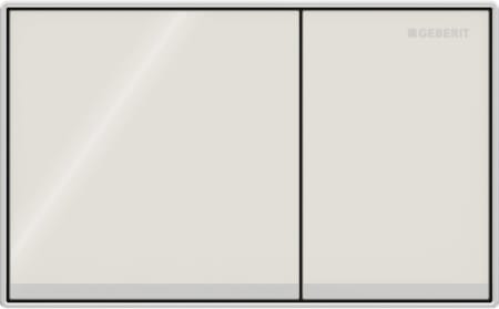 Geberit Omega60 flush plate, square, dual flush, surface-even: Button: sand grey / glossy glass, Design stripes: reflective glass, Frame: chrome / glossy