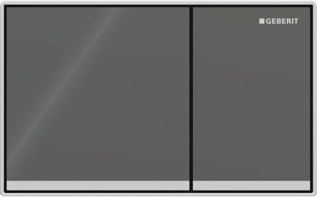 Geberit Omega60 flush plate, square, dual flush, surface-even: Button: lava / glossy glass, Design stripes: reflective glass, Frame: chrome / glossy