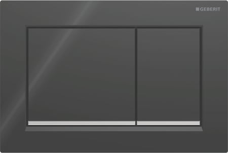 Geberit Omega20 flush plate, square, dual flush: Plate, Button: black / glossy, Design stripes: chrome / glossy