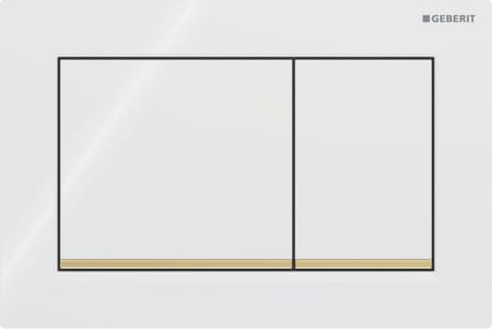 Geberit Omega20 flush plate, square, dual flush: Plate, Button: white / glossy, Design stripes: gold-coloured / glossy