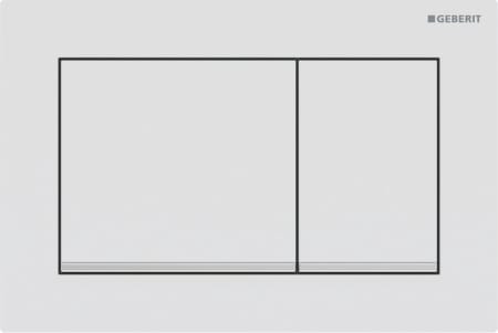Geberit Omega20 flush plate, square, dual flush: Plate, Button: white matt / easy-to-clean coated, Design stripes: chrome / glossy