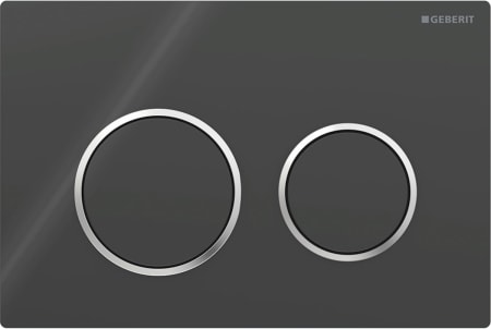 Geberit Omega20 flush plate, round, dual flush: Plate, Button: black / glossy, Design ring/-s: chrome / glossy