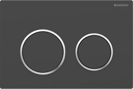 Geberit Omega20 flush plate, round, dual flush: Plate, Button: black matt / easy-to-clean coated, Design ring/-s: chrome / glossy