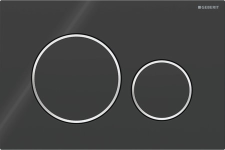 Geberit Sigma20 flush plate, round, dual flush: Plate, Button: black / glossy, Design ring/-s: chrome / glossy