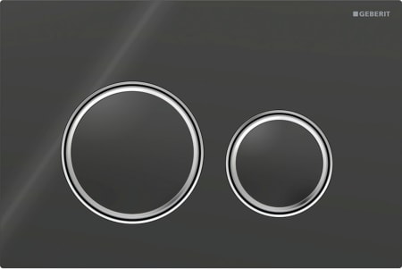 Geberit Sigma50 flush plate, round, dual flush, metal colour chrome-plated: Base plate, Design ring/-s: chrome / glossy, Cover plate, Button: black / glossy glass