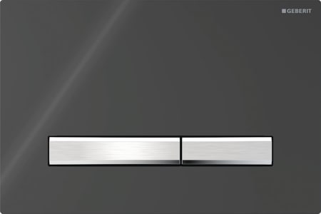 Geberit Sigma50 flush plate, square, dual flush, metal colour chrome-plated: Base plate: chrome / glossy, Cover plate: black / glossy, Button: chrome / brushed, easy-to-clean coated