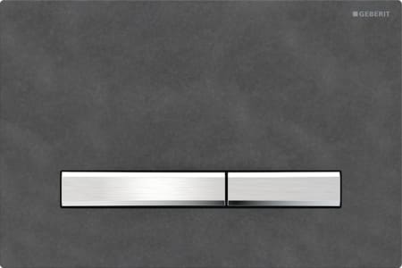 Geberit Sigma50 flush plate, square, dual flush, metal colour chrome-plated: Base plate: chrome / glossy, Cover plate: Mustang slate, Button: chrome / brushed, easy-to-clean coated