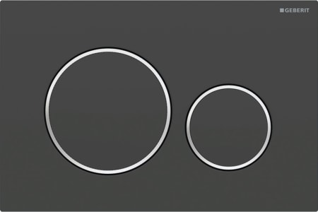 Geberit Sigma20 flush plate, round, dual flush: Plate, Button: black matt / easy-to-clean coated, Design ring/-s: chrome / glossy