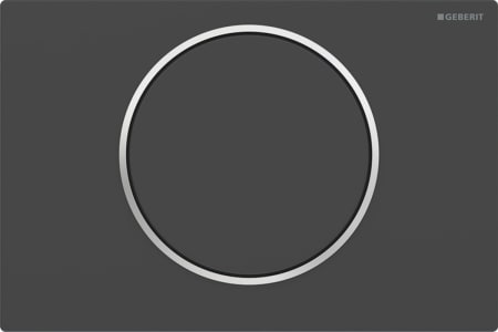 Geberit Sigma10 flush plate, round, stop-and-go flush: Plate, Button: black matt / easy-to-clean coated, Design ring: polished