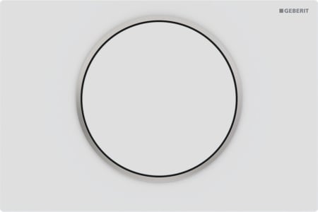 Geberit Sigma10 flush plate, round, stop-and-go flush: Plate, Button: white matt / easy-to-clean coated, Design ring: polished