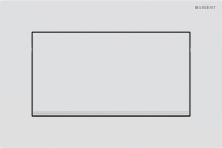 Geberit Sigma10 flush plate, square, stop-and-go flush, screwable: Plate, Button: white matt / easy-to-clean coated, Design stripes: chrome / glossy