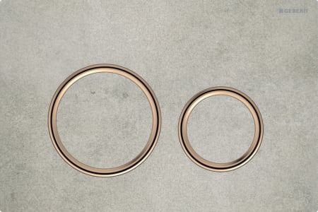 Geberit Sigma50 flush plate, round, dual flush, metal colour red gold: Base plate: red gold / brushed, easy-to-clean coated, Cover plate, Button: concrete look, Design ring/-s: red gold