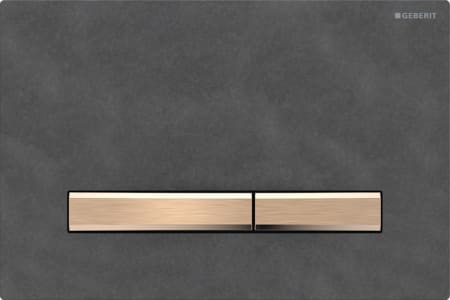 Geberit Sigma50 flush plate, square, dual flush, metal colour red gold: Base plate, Button: red gold / brushed, easy-to-clean coated, Cover plate: Mustang slate