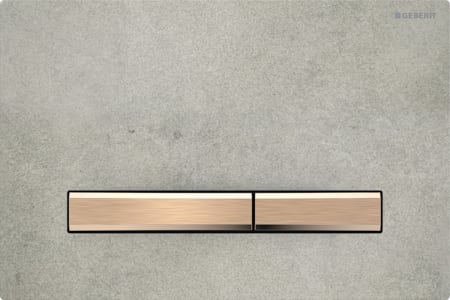 Geberit Sigma50 flush plate, square, dual flush, metal colour red gold: Base plate, Button: red gold / brushed, easy-to-clean coated, Cover plate: concrete look