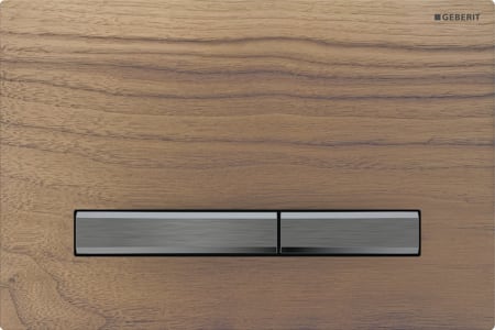 Geberit Sigma50 flush plate, square, dual flush, metal colour black chrome: Base plate, Button: black chrome / brushed, easy-to-clean coated, Cover plate: black walnut