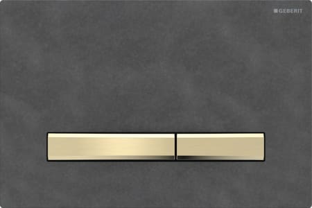 Geberit Sigma50 flush plate, square, dual flush, metal colour brass-coloured: Base plate, Button: brass-coloured / brushed, easy-to-clean coated, Cover plate: Mustang slate