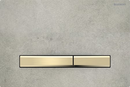 Geberit Sigma50 flush plate, square, dual flush, metal colour brass-coloured: Base plate, Button: brass-coloured / brushed, easy-to-clean coated, Cover plate: concrete look