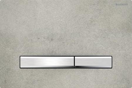 Geberit Sigma50 flush plate, square, dual flush, metal colour chrome-plated: Base plate: chrome / glossy, Cover plate: concrete look, Button: chrome / brushed, easy-to-clean coated