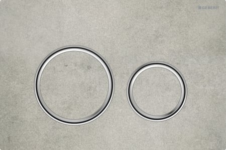 Geberit Sigma50 flush plate, round, dual flush, metal colour chrome-plated: Base plate, Design ring/-s: chrome / glossy, Cover plate, Button: concrete look