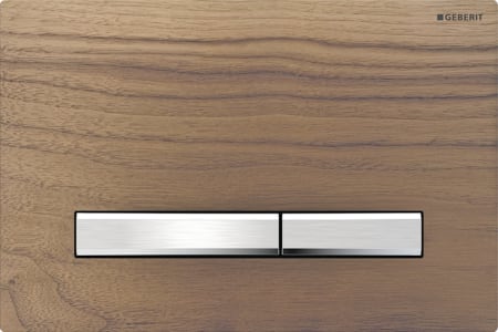 Geberit Sigma50 flush plate, square, dual flush, metal colour chrome-plated: Base plate: chrome / glossy, Cover plate: black walnut, Button: chrome / brushed, easy-to-clean coated
