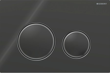 Geberit Sigma50 flush plate, round, dual flush, metal colour black chrome: Base plate: black chrome / brushed, easy-to-clean coated, Cover plate, Button: black / glossy glass, Design ring/-s: black chrome