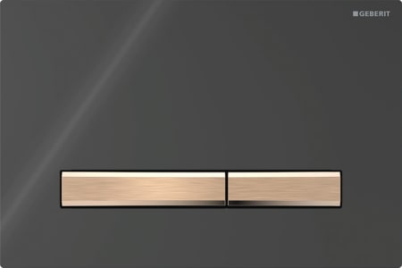 Geberit Sigma50 flush plate, square, dual flush, metal colour red gold: Base plate, Button: red gold / brushed, easy-to-clean coated, Cover plate: black / glossy