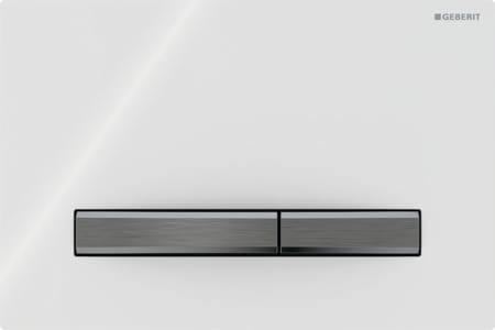 Geberit Sigma50 flush plate, square, dual flush, metal colour black chrome: Base plate, Button: black chrome / brushed, easy-to-clean coated, Cover plate: white / glossy