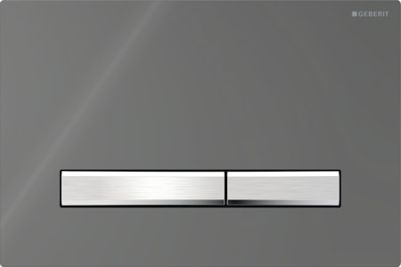 Geberit Sigma50 flush plate, square, dual flush, metal colour chrome-plated: Base plate: chrome / glossy, Cover plate: lava / glossy glass, Button: chrome / brushed, easy-to-clean coated