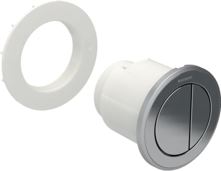 Geberit Type 10 remote flush actuation, round, pneumatic, dual flush, furniture actuator: Button, Collar: brushed, easy-to-clean coated, Design ring: polished