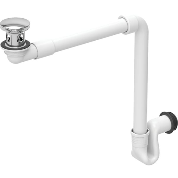 Geberit tvättställsavlopp kompaktmodell, smalt utförande, med tryckningsstyrd ventilplugg: d=32mm, G=1 1/4″, krom / Glansig