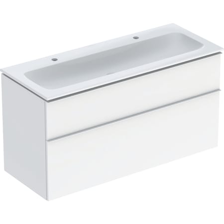 Pack lavabo pour meuble Geberit iCon à bandeau fin, avec meuble bas, deux tiroirs et raccordement de lavabo