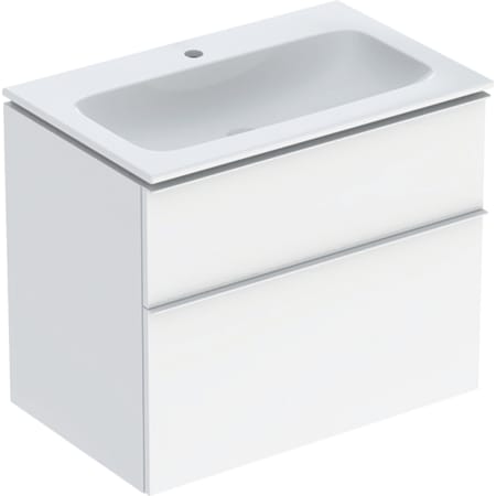 Pack lavabo pour meuble Geberit iCon à bandeau fin, avec meuble bas, deux tiroirs et raccordement de lavabo