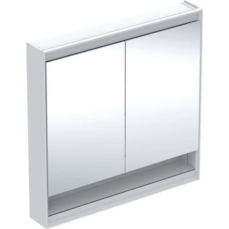 Geberit ONE tükrös szekrény nyitott polccal és ComfortLight-tal, két ajtóval, falon kívüli szerelés, 90 cm magas