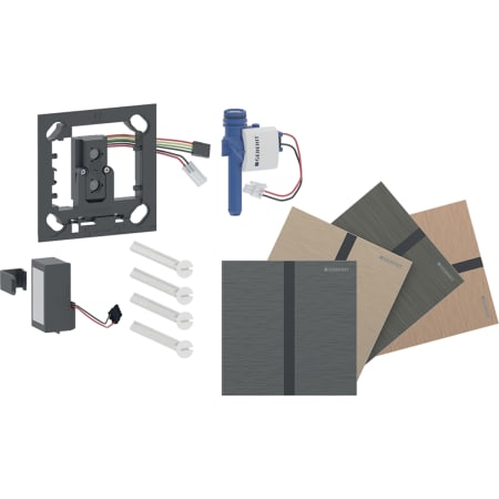 Commande d’urinoir Geberit à déclenchement électronique du rinçage, alimentation par pile, plaque de fermeture type 40, carrée, finition personnalisée