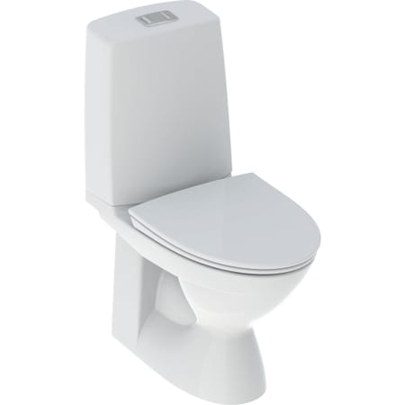 Ifö Vinta grīdas tualetes pods ar vertikālu un nosegtu izvadu, piestiprināšana ar silikona hermētiķi, 2 režīmu skalošana, Rimfree, ar tualetes poda vāku