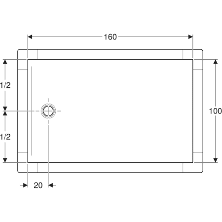 Receveur de douche Geberit CleanFloor30 intégré, avec natte d’étanchéité, blanc — Plan coté de dessus