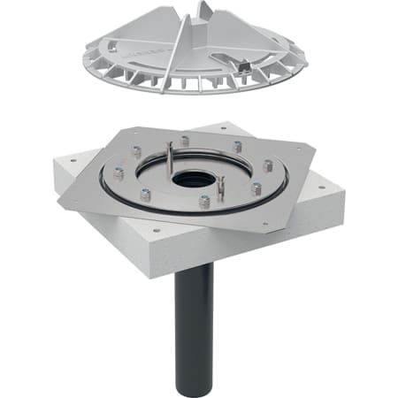 Geberit Pluvia roof outlet with fastening flange, for roof foils, outlet grating made of aluminium cast