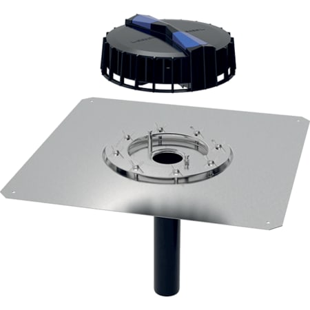 Geberit Pluvia roof outlet with contact sheet and fastening flange