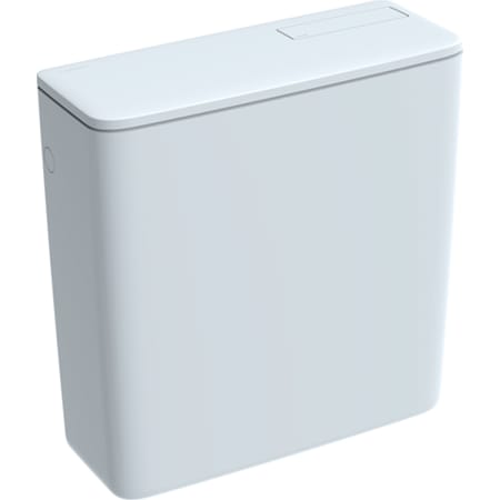 Nadomietková splachovacia nádržka Geberit AP128 umiestnená na WC mise, Štart - Stop splachovanie, prípojka vody zboku alebo vzadu v strede