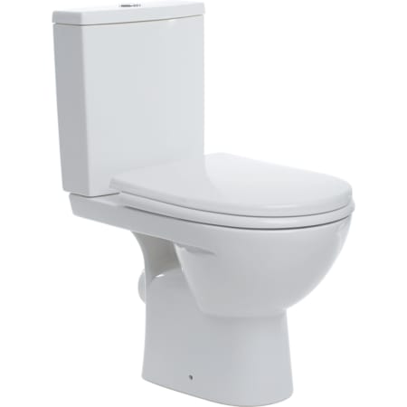 Комплект підлогового унітаза Koło Status зі змивним бачком зовнішнього монтажу поличного типу, воронкоподібний, горизонтальний випуск, напівзакрита форма, з сидінням з кришкою