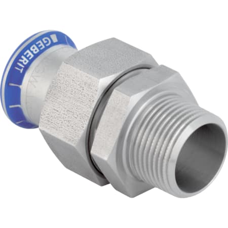 Geberit Mapress Stainless Steel adaptor union with male thread, union nut made of CrNi steel (FKM, blue)