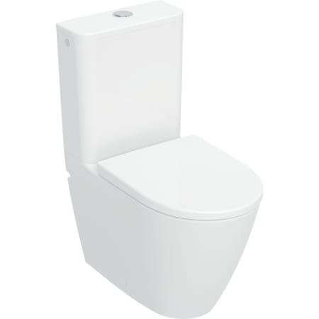 Conjunto de sanita ao chão com autoclismo de exterior acoplado Geberit Join, fundo profundo, alinhado à parede, Rimfree, com tampo de sanita