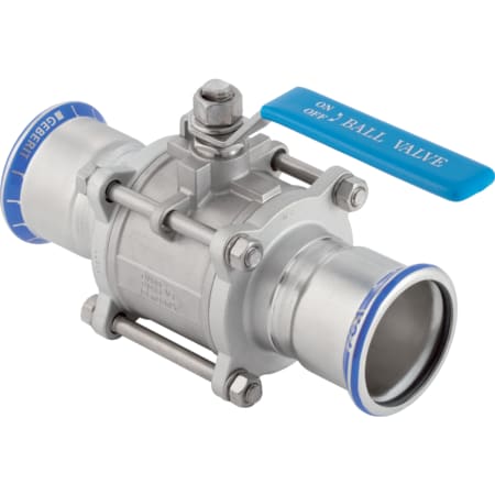 Geberit Mapress Stainless Steel ball valve with actuator lever, flanged (FKM, blue)