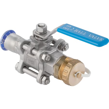 Geberit Mapress Stainless Steel ball valve with actuator lever and hose connector, flanged