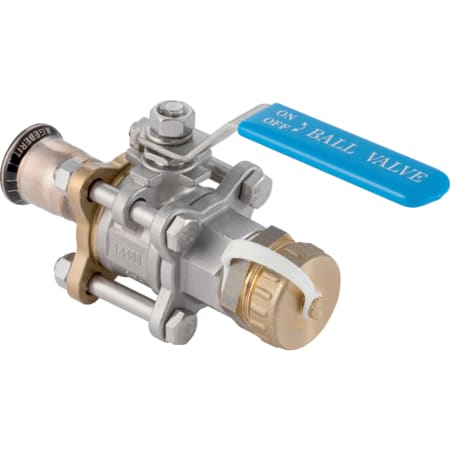 Geberit Mapress CuNiFe ball valve with actuator lever and hose connector, flanged